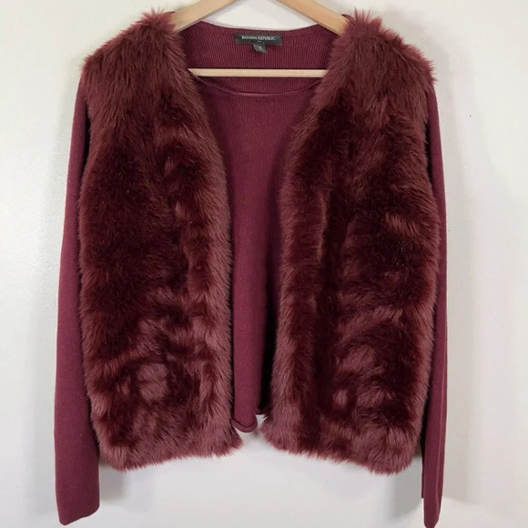 Banana Republic Faux Fur Burgundy Open Cardigan - Picture 5 of 16